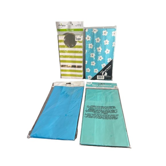 Treat or favor bags Mixed Lot of 32 Blue, Teal, Blue Floral, Green Stripe NEW - Picture 1 of 9